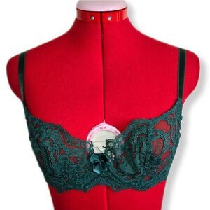Vintage Victoria's Secret gold label 36B underwire lace single hook green bra